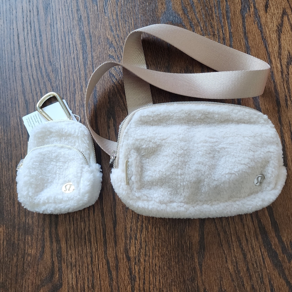 Lululemon Everywhere Fleece Belt Bag & Nano Clip-On Backpack Ivory & Gold